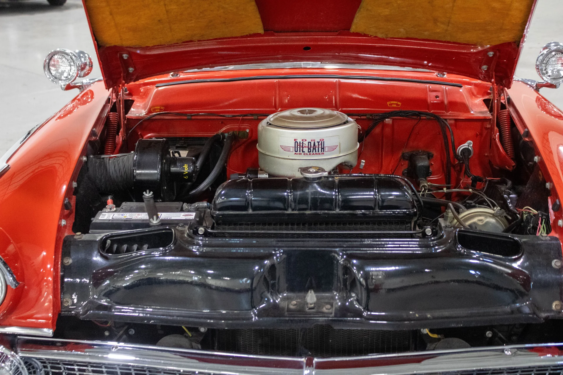 Engine bay of the 1955 Ford Fairlane Sunliner