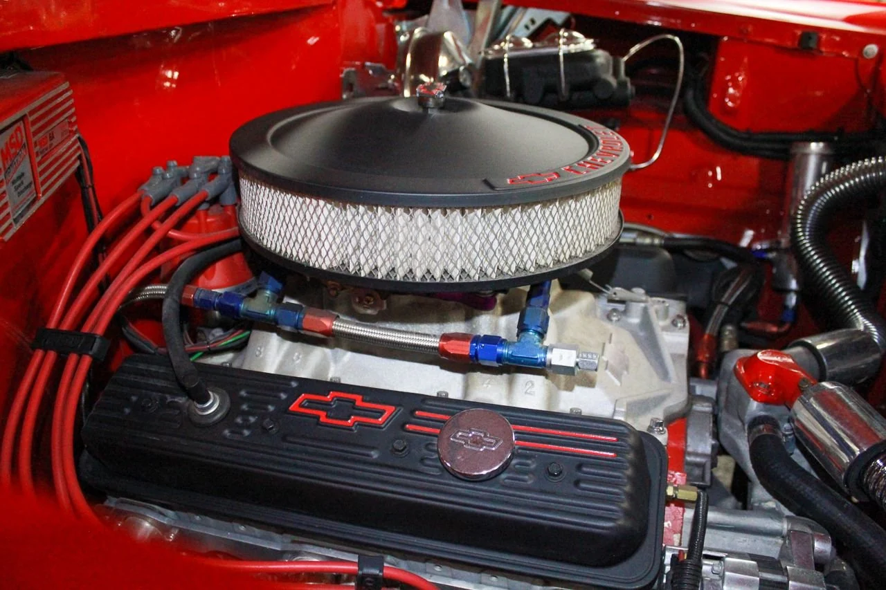 Engine bay of the 1957 Chevrolet Bel Air Convertible